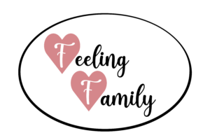 Feeling Family Logo V1 with vertical hearts and white F